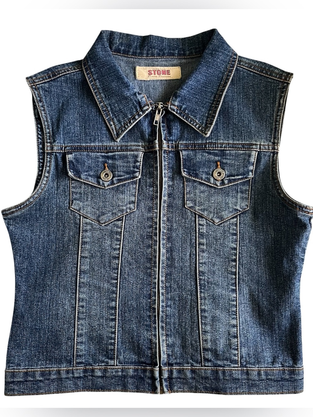 Y2K Western Country Sleeveless Denim Jeans Zip Up Jacket